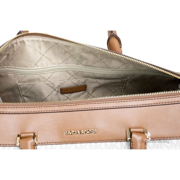 Michael Kors Travel XL Vanilla Top Handle Zip Duffle Weekender Luggage Bag - Picture 6 of 7